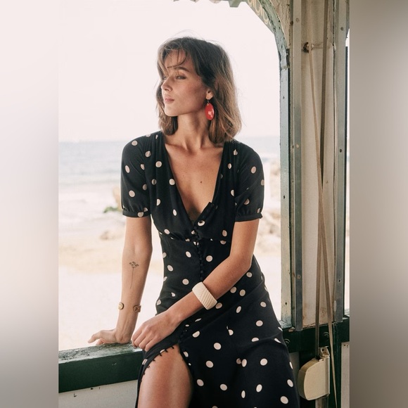 Sézane Robe Sollie Black Polka Dot Ecru FR 34 / US 2 - Picture 4 of 16